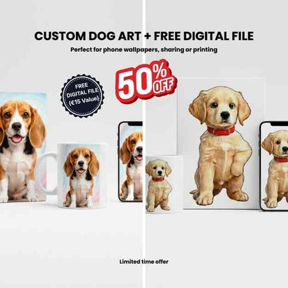 Turn your dog into hilarious custom art from one photo.