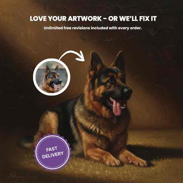 Turn your dog into hilarious custom art from one photo.