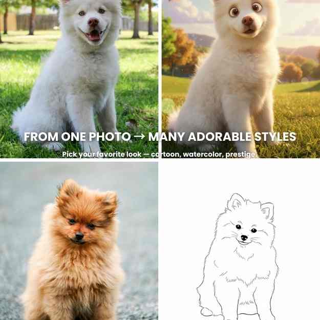 Turn your dog into hilarious custom art from one photo.